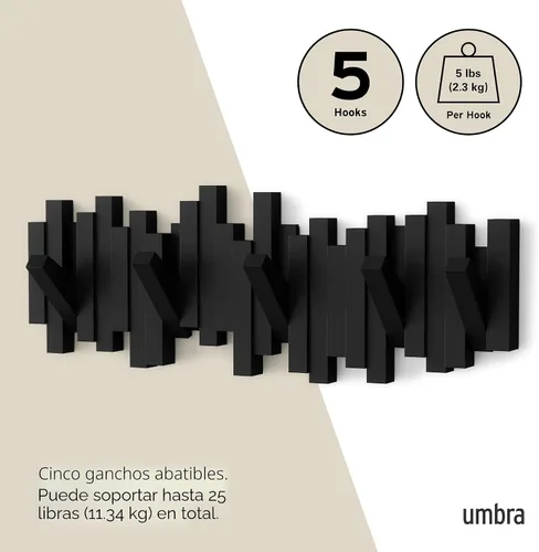 Vista 5 de Perchero de pared de barras con cinco ganchos de Umbra