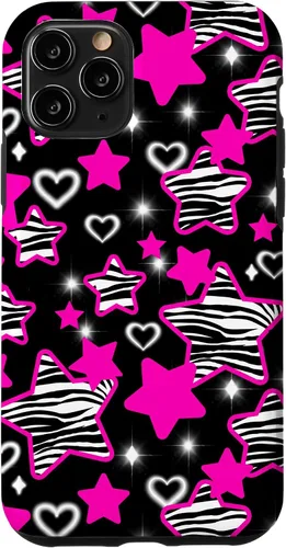 Vista 29 de Carcasa para iPhone 16 McBling Estética Zebra Print Stars Hearts Rosa Negro Y2K