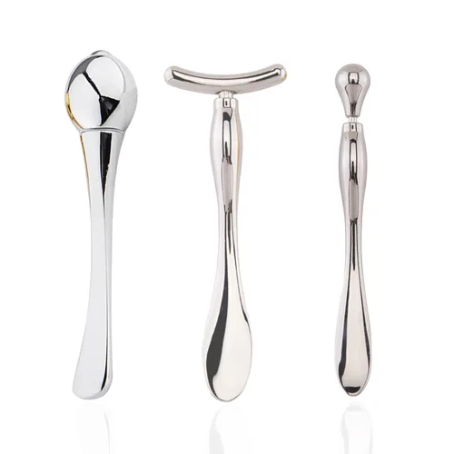 Vista 5 de BetterJonny Varita aplicadora de crema de ojos de metal, 3 unidades, cuchara de cosméticos, masajeador facial para niñas y mujeres, masajeador