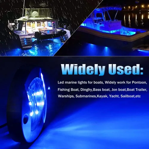 Vista 2 de ALFU 5 unids azul DC 12 V 3 pulgadas redondo barco marino luces interiores montaje popa LED luces de ancla de popa LED luces de pesca nocturna IP67