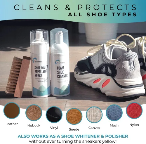 Vista 5 de EZSolution - Kit de limpieza de zapatos, solución de limpieza de espuma 2 en 1 y protector repelente de manchas para zapatos de gamuza, nubuck