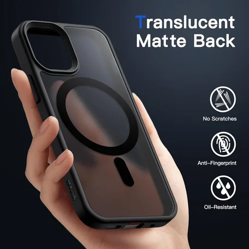 Vista 4 de JETech - Carcasa magnética mate para iPhone 12 mini, color negro Compatible con MagSafe, parte trasera mate translúcida, protección delgada a
