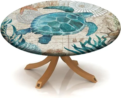 Vista 71 de Mantel redondo ajustable con borde elástico floral azul, mantel con borde elástico de estilo floral pastoral, almohadilla de mesa de poliéster