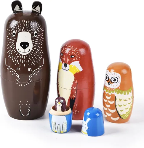 Vista 16 de Muñecas rusas "matrioskas", 5 unidades, 15 cm de alto, diseño de animales, huevos de Pascua, juguetes de anidación, muñecas de madera hechas a mano