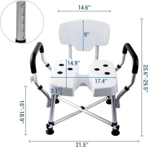 Vista 5 de MyGift Silla de ducha resistente de grado profesional para bañera interior con respaldo, reposabrazos acolchados, soporte para cabezal de ducha