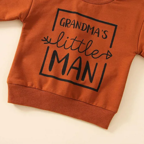 Vista 5 de Conjunto de sudadera de manga larga con letras para niños y niños pequeños para recién nacidos y bebés blusa de manga larga pantalones lisos