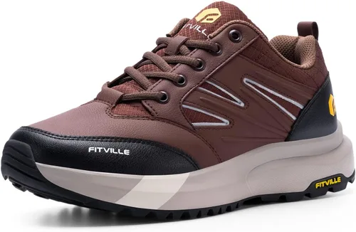 Vista 2 de FitVille Zapatos de senderismo anchos para hombre, repelentes al agua, para exteriores, zapatos de trabajo con soporte de arco, núcleo resistente