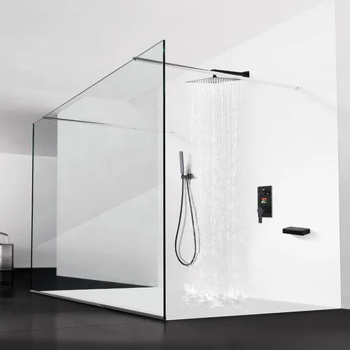 Vista 2 de SKOWLL Sistema de ducha con boquilla de bañera, grifo de ducha y bañera combinado de montaje en pared de 12 pulgadas, cabezal de ducha negro