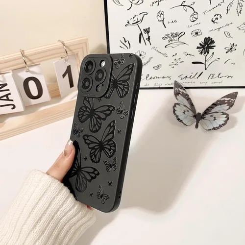 Vista 5 de Lovmooful Funda para iPhone 13 Pro Max, diseño negro, mariposas grandes Big Butterfly