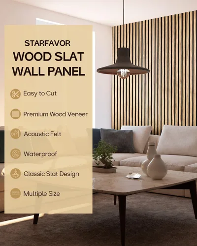 Vista 5 de Panel de pared de listones de madera, 2 paneles de madera insonorizados para pared y techo, paneles de pared de madera de 47.2 x 23.8 pulgadas