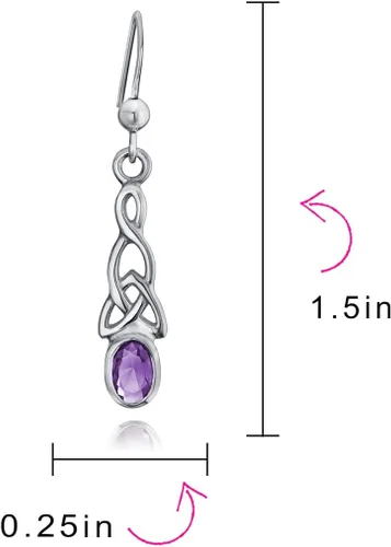 Vista 4 de Aretes celtas irlandeses con forma ovalada de ámbar y piedra lunar con piedras preciosas para mujer, plata de ley 925