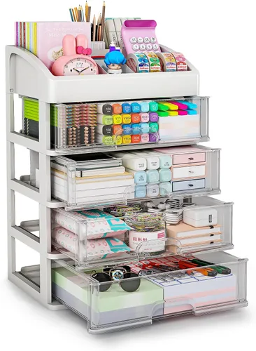 Vista 7 de Organizador de escritorio con cajones, organizador de almacenamiento de 3 cajones, cajones de almacenamiento de escritorio para suministros