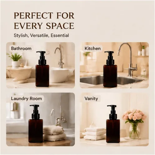 Vista 6 de Foaming Soap Dispenser 4 Pack, 15oz/450ml Brown Foam Soap Pump Bottles, Refillable Bathroom Soap Dispenser with Rich Foam Pump for Kitchen Sink