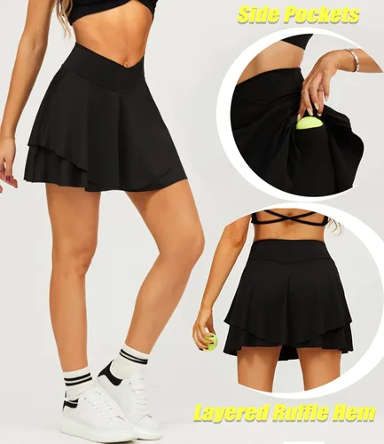 Vista 5 de Navneet Falda de tenis plisada para mujer con bolsillos, pantalones cortos cruzados de cintura alta atlética para golf, faldas deportivas