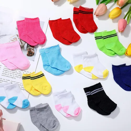 Vista 7 de Honoson 16 pares de calcetines de muñeca para muñecas estadounidenses de 18 pulgadas, accesorios de regalo para vacaciones, cumpleaños, multicolor