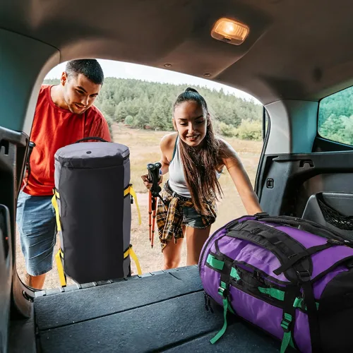 Vista 7 de MIER Mochila de lona grande con compartimento para zapatos, resistente y resistente al agua, gris, 90L