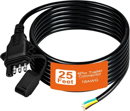 Vista 13 de Conector de remolque de cobre puro de 4 pines, 18 AWG, 5 pies, arnés de cableado de remolque de 4 pines, cable encamisado, arnés de cableado