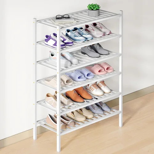 Vista 44 de Smiry Zapatero de bambú para armario, organizador de zapatos de madera de 3 niveles, estante apilable de almacenamiento de zapatos de madera