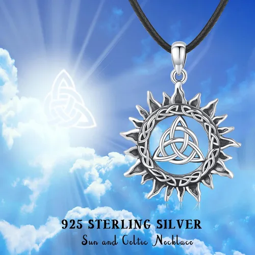 Vista 6 de PERZAT Collar de nudo celta de plata de ley, collar de nudo de trinidad celta, collar con colgante de sol, collar de triquetra, collar de nudo