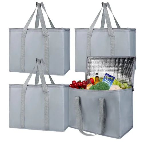 Vista 12 de musbus organizador aislado para maletero de coche bolsa refrigeradora paquete de 4 bolsas de compras aisladas para alimentos, negro, reutilizable