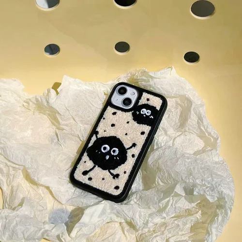 Vista 7 de Funda de briquetas linda y esponjosa para iPhone 14, 6.1 pulgadas (negro)