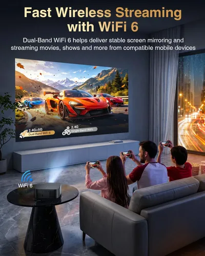 Vista 4 de DBPOWER Proyector inteligente listo para Netflix, proyector nativo 1080P con WiFi 6, Bluetooth y Keystone automático, aplicaciones de transmisión
