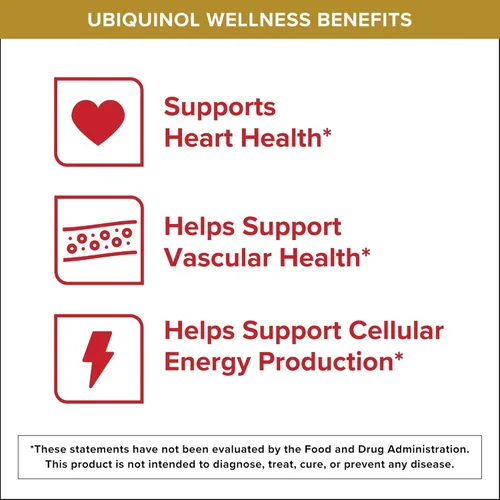 Vista 2 de Qunol Ubiquinol CoQ10 cápsulas blandas de 200 mg, potente antioxidante para la salud cardíaca y vascular, esencial para la producción de energía
