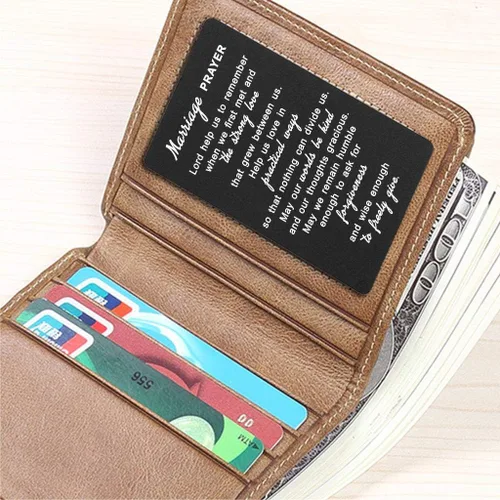 Vista 4 de Tarjeta de oración de matrimonio, tarjeta de aluminio grabada, boda perfecta para marido, cabe en la cartera