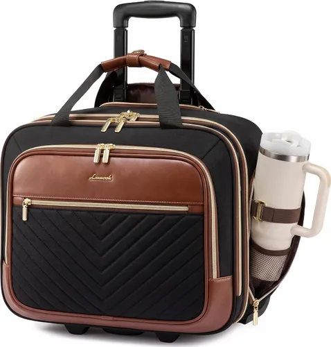 Vista 9 de LOVEVOOK Bolso para portátil rodante para mujer, maletín con ruedas de 17.3 pulgadas, equipaje de mano blando para debajo del asiento, artículo