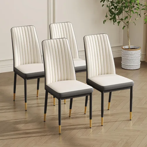 Vista 23 de Sillas de Metal Negro, Juego de 4 Sillas de Comedor Modernas con Cuero Sintético PU y Patas Cromadas de Alto Respaldo para Comedor, Cocina, Sala