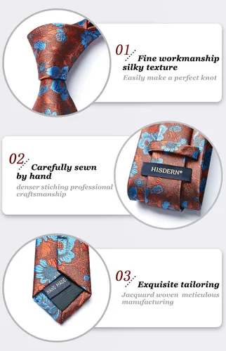 Vista 216 de Corbatas florales tejidas clásicas para hombre, corbata cuadrada de bolsillo, corbatas formales para hombres, boda con pañuelo