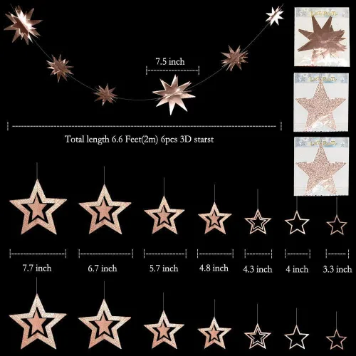Vista 4 de Decor365 Guirnaldas de Estrellas Centelleantes Dorado Champán Decoraciones de Fiesta Pancarta de Estrellas Decoración Colgante de Techo Serpentina