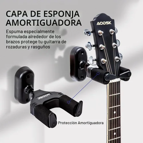 Vista 4 de AODSK Soporte de pared para guitarra, paquete de 3, ganchos de pared