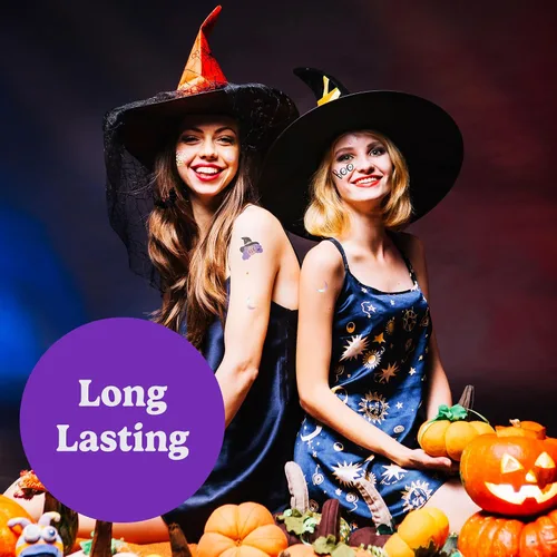 Vista 4 de HOUSE OF PARTY Tatuajes temporales de Halloween para niños, 84 calcomanías de Hocus Pocus, tatuajes de murciélago, calcomanías de calavera, tatuajes