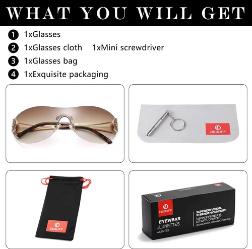 Vista 6 de DeBuff Y2K - Gafas de sol para mujeres y hombres, sin montura futuristas envolventes, sin montura 2000S, modernas, de gran tamaño, sin marco