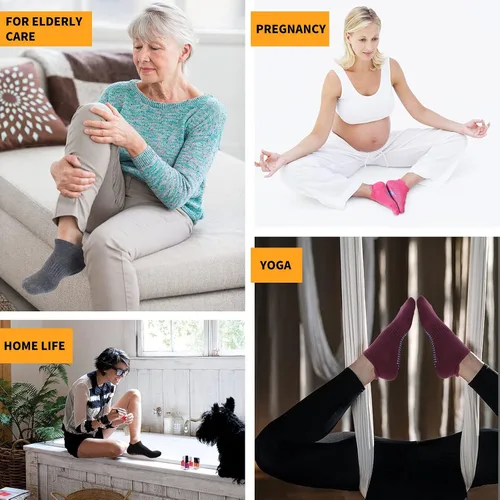 Vista 3 de 4 pares de calcetines antideslizantes para pilates, yoga, barre ballet, danza, calcetines antideslizantes para mujeres y hombres