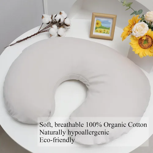 Vista 2 de Onacosht Funda de almohada de lactancia de algodón 100% orgánico, suave, transpirable, de jersey, se adapta a la almohada de lactancia estándar