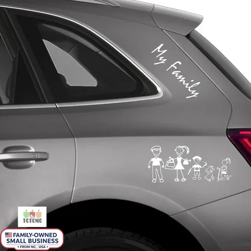 Vista 7 de TOTOMO 13 Pegatinas de Figuras de Palo para Auto de Mi Familia (Estilo #1) con Pegatina de Familia de Mascotas Perro Gato para Ventanas y Parachoques