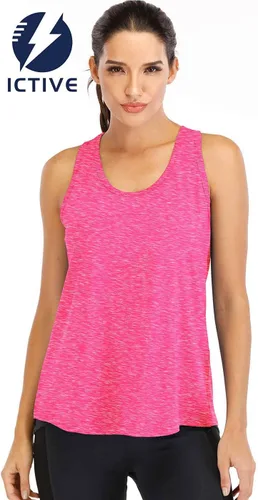 Vista 2 de ICTIVE - Camisetas sin magas para mujer, de ajuste holgado, espalda cruzada, de malla, para entrenamiento o correr