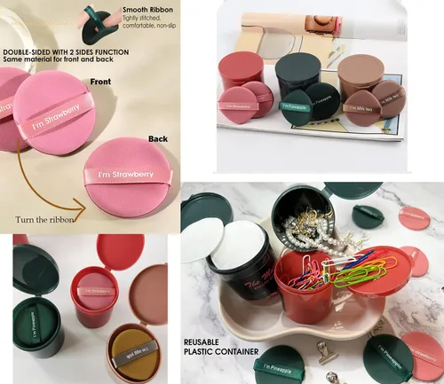 Vista 4 de Juego de 7 esponjas de maquillaje suaves con caja de almacenamiento, triángulo, redondo, esponja reutilizable para base líquida y polvo, húmedo