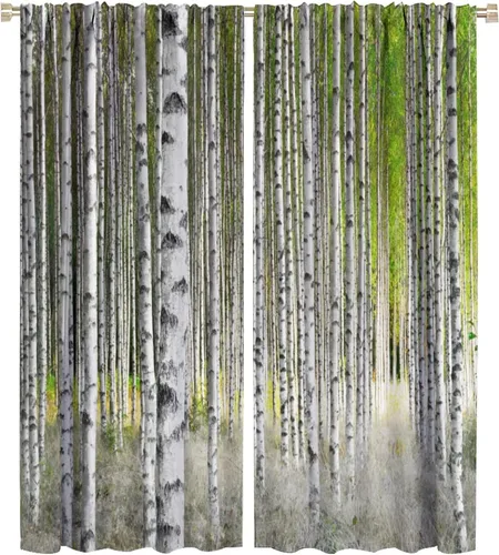 Vista 50 de Cortina opaca de bosque de verano, diseño de ramas de bosque, con bolsillo para barra, cortinas farbic con bolsillo para barra, comedor, cafetería