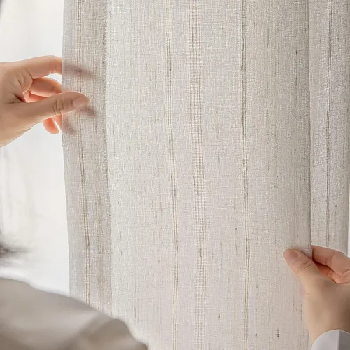 Vista 2 de Sunbox Cortinas traslúcidas de lino liso de 54 pulgadas de largo, cortinas plisadas con doble pellizco, cortinas de gasa semitransparentes de Rayas