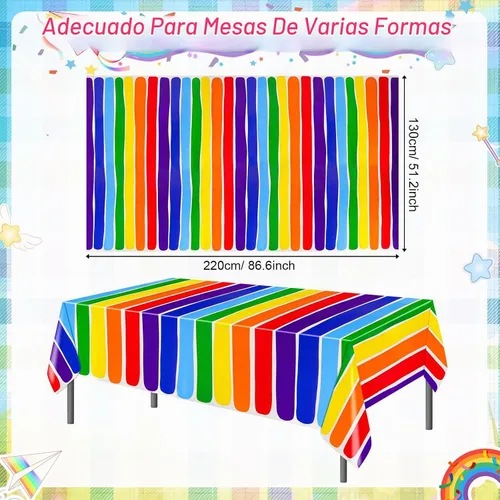Vista 2 de PHOGARY Paquete de 3 manteles con temática de arco iris para decoración de fiestas, manteles rectangulares de plástico desechables, mantel de fiesta
