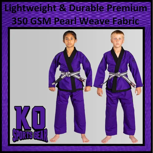 Vista 2 de Conjunto de uniforme para niños, BJJ Jiu Jitsu Gi, kimono y pantalones, preencogido