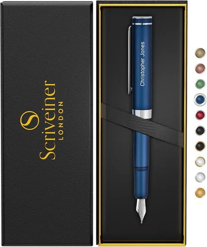 Vista 16 de Scriveiner Pluma Estilográfica EDC de Lujo (Mediana), Impresionante Pluma de Bolsillo Negra de Lujo, Chapado en Oro Real, Plumín Dorado Schmidt 1.