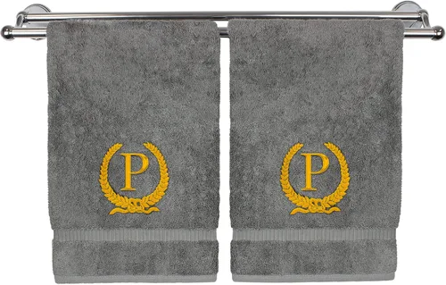 Vista 182 de Toalla de mano con monograma, regalo personalizado, 16 x 30 pulgadas, letra blanca bordada con diseño de corona en toalla negra, extra absorbente