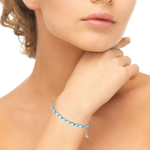Vista 2 de B. BRILLIANT Sterling Silver Genuine, Created or Simulated Gemstone 7x5mm Oval-cut Adjustable Colored Tennis Bracelet