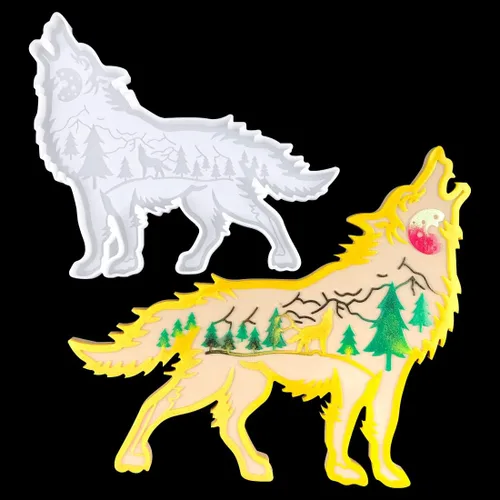 Vista 11 de Molde de resina de águila, moldes de resina de animales del bosque, aullando de lobo en la montaña, molde de posavasos de animales para resina