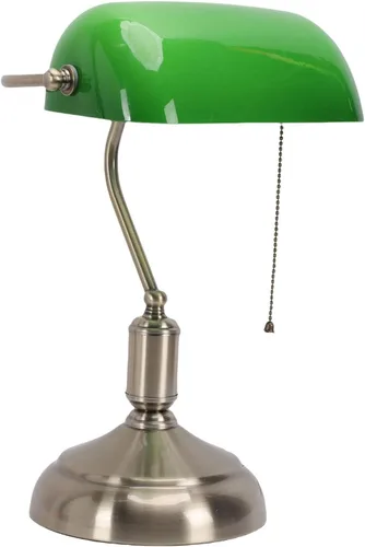 Vista 4 de Vintage Bankers Desk Lamp with Green Glass Shade & Pull Chain Switch, Plug in Table Lamp for Bedside, Study, 350° Adjustable