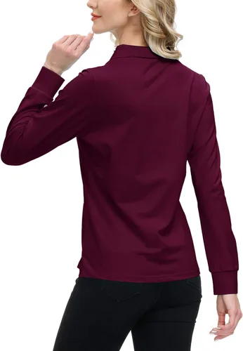 Vista 5 de JINSHI Polo de golf para mujer, de manga larga, con cremallera, deportiva, de secado rápido, atlética, casual, ajustada